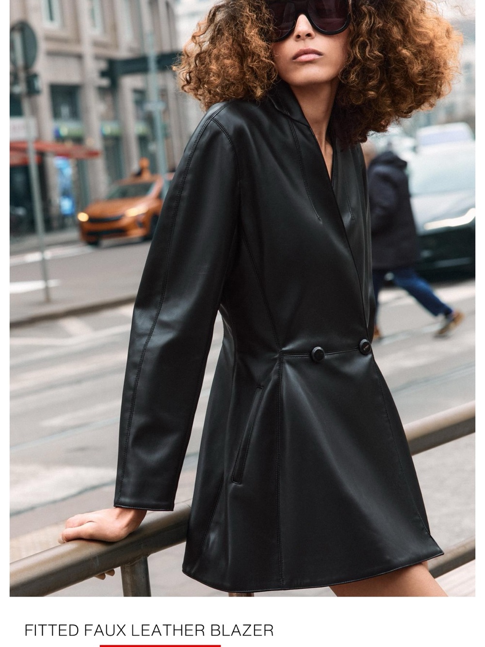 Zara Black Faux Leather Double-Button Blazer